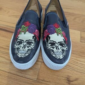 Day of the Dead Navy Slip-On Shoes